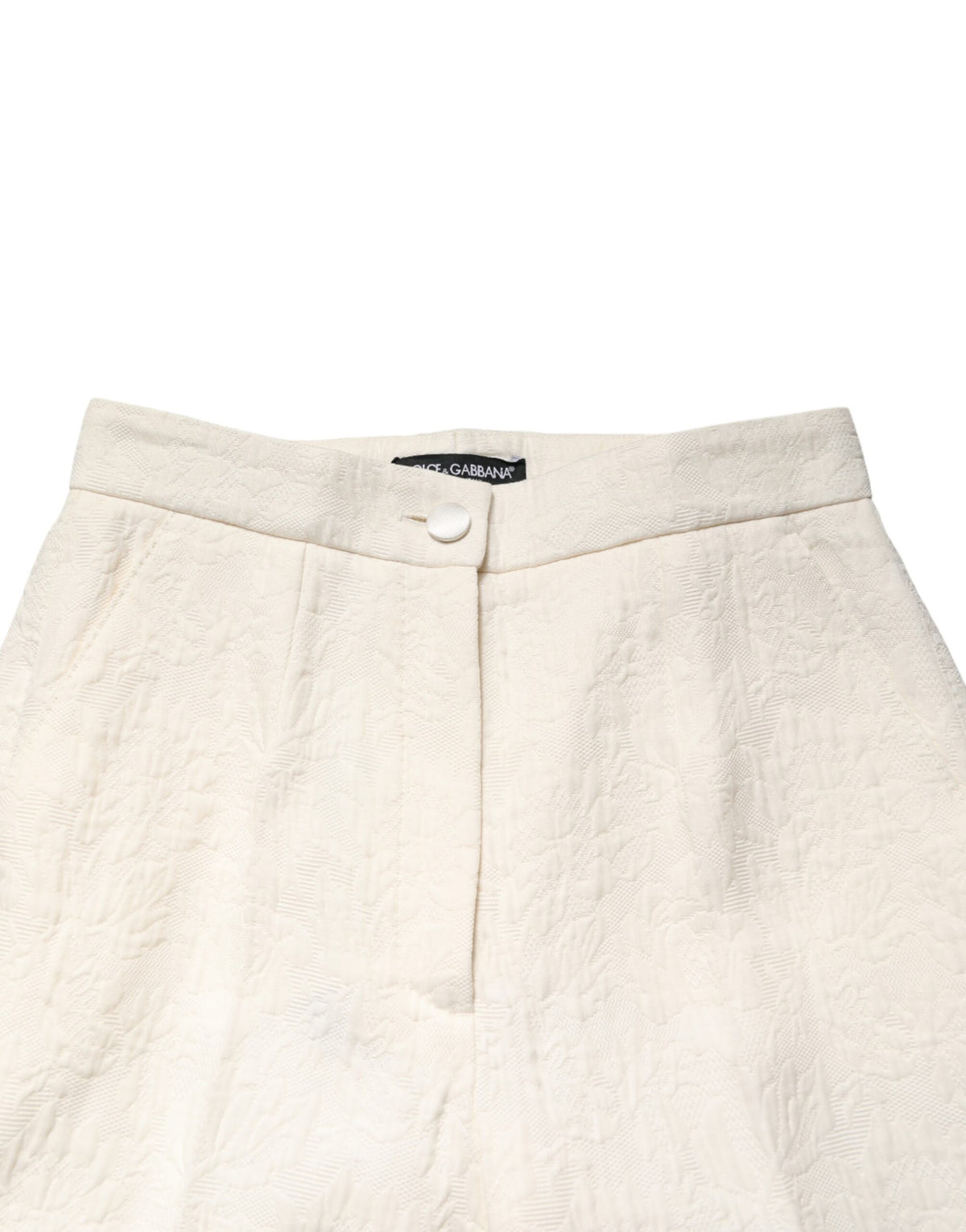 Dolce & Gabbana White Cotton Floral Brocade Dress Pants