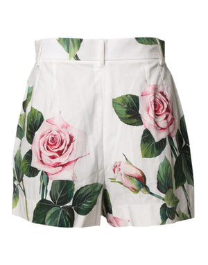 Dolce & Gabbana White Floral Print High Waist Hotpants Short