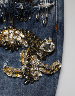 Dolce & Gabbana Blue Cotton Rhinestone Embellish Denim Jeans