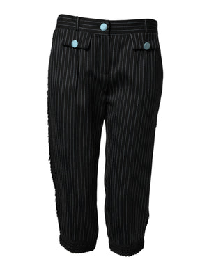 Dolce & Gabbana Black Wool Stripes Cropped Trouser Pants