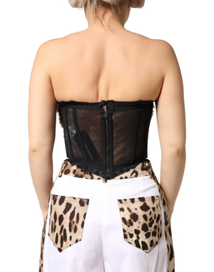 Dolce & Gabbana Black Gold Heart Bustier Corset Tinsel Top