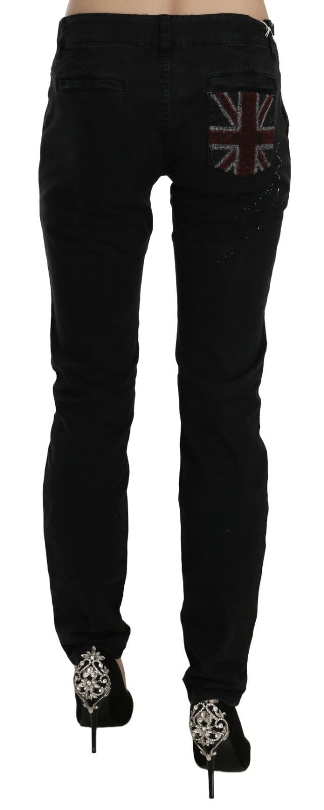John Galliano Black Low Waist White Paint Skinny Denim Pants Jeans