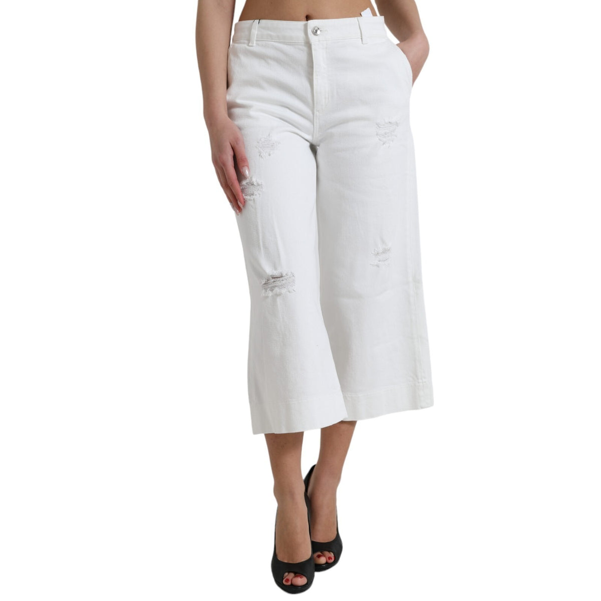Dolce & Gabbana Wide Leg White Cotton Cropped Denim Jeans
