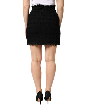 Dolce & Gabbana Black Nylon High Waist Open-Stitch Mini Skirt