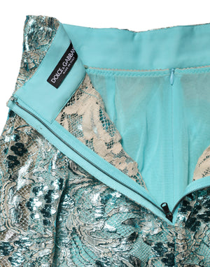 Dolce & Gabbana Blue Floral Brocade High Waist Mini Skirt