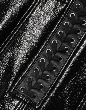 Dolce & Gabbana Black Nylon Eyelet Detail Coated Mini Skirt