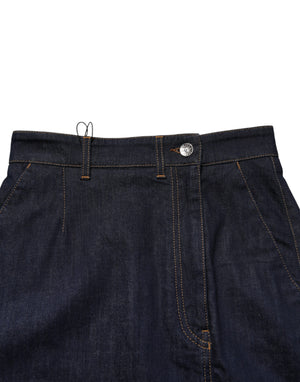 Dolce & Gabbana Dark Blue Cotton A-line Denim Midi Skirt