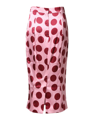 Dolce & Gabbana Pink Polka Dot Silk Pencil Cut Midi Skirt