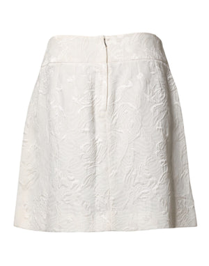 Dolce & Gabbana White Floral Brocade High Waist Mini Skirt