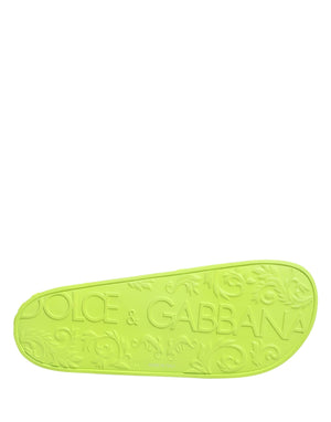 Dolce & Gabbana Green Rubber Slides Sandals Beachwear Shoes