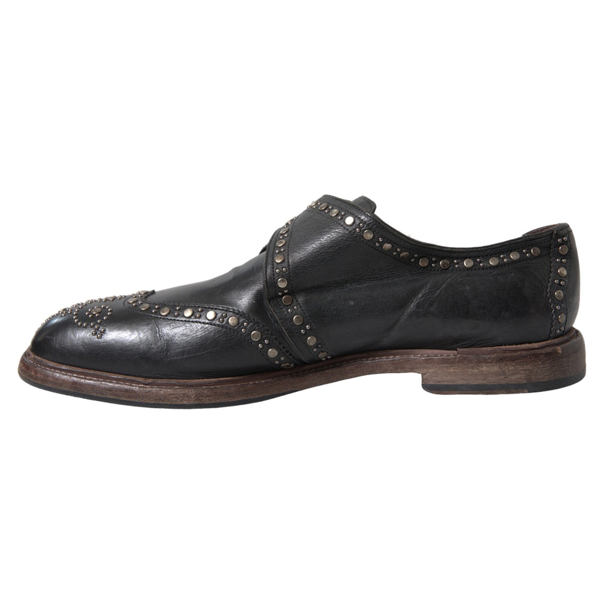 Dolce & Gabbana Black Leather Monk Strap Studded Dress Shoes