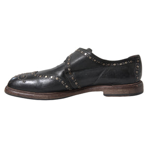 Dolce & Gabbana Black Leather Monk Strap Studded Dress Shoes