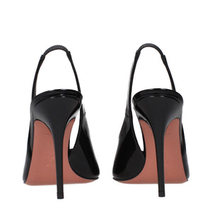 Amina Muaddi Black Leather Stiletto Heel Sandals