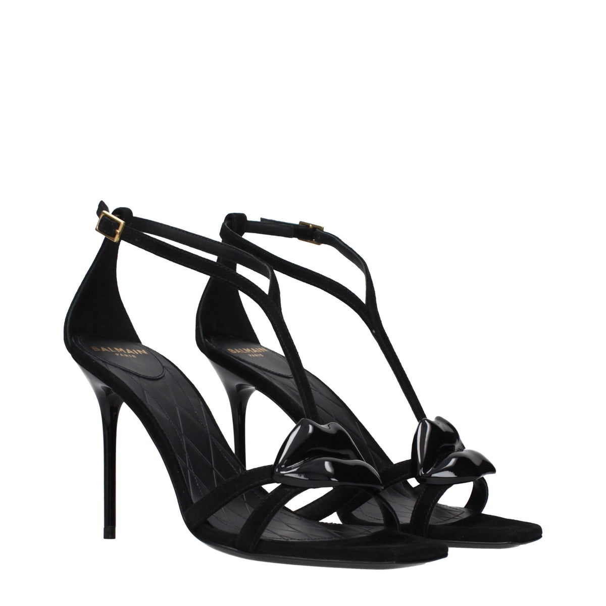 Balmain Black Leather Stiletto Heel Sandals