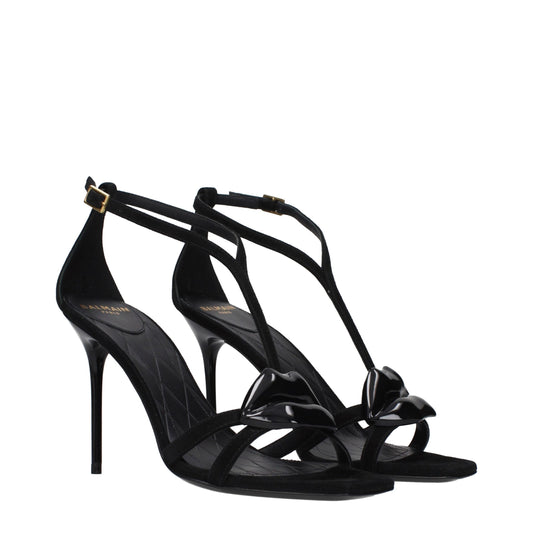 Balmain Black Leather Stiletto Heel Sandals
