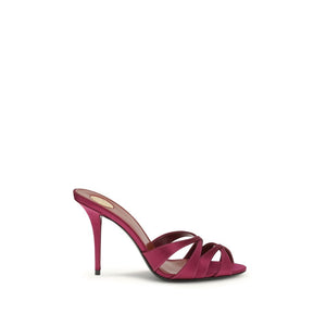 Saint Laurent Bordeaux Silk Stiletto Heel Sandals