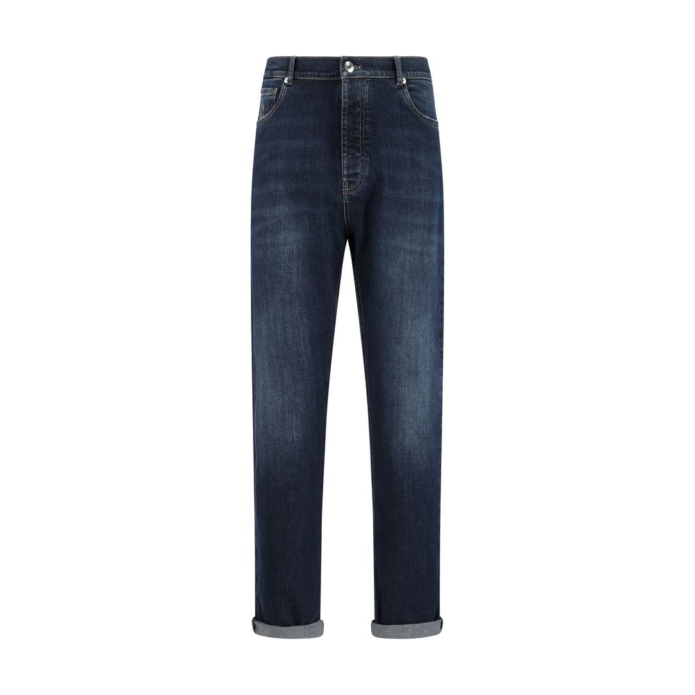 Brunello Cucinelli Blue Cotton Straight-Leg Jeans