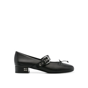 Miu Miu Black Calfskin Mid Heel Pumps