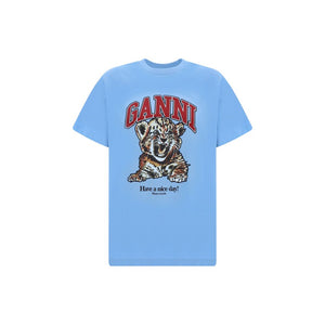 Ganni Light Blue Cotton T-Shirt