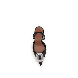 Amina Muaddi Black Silk Pumps