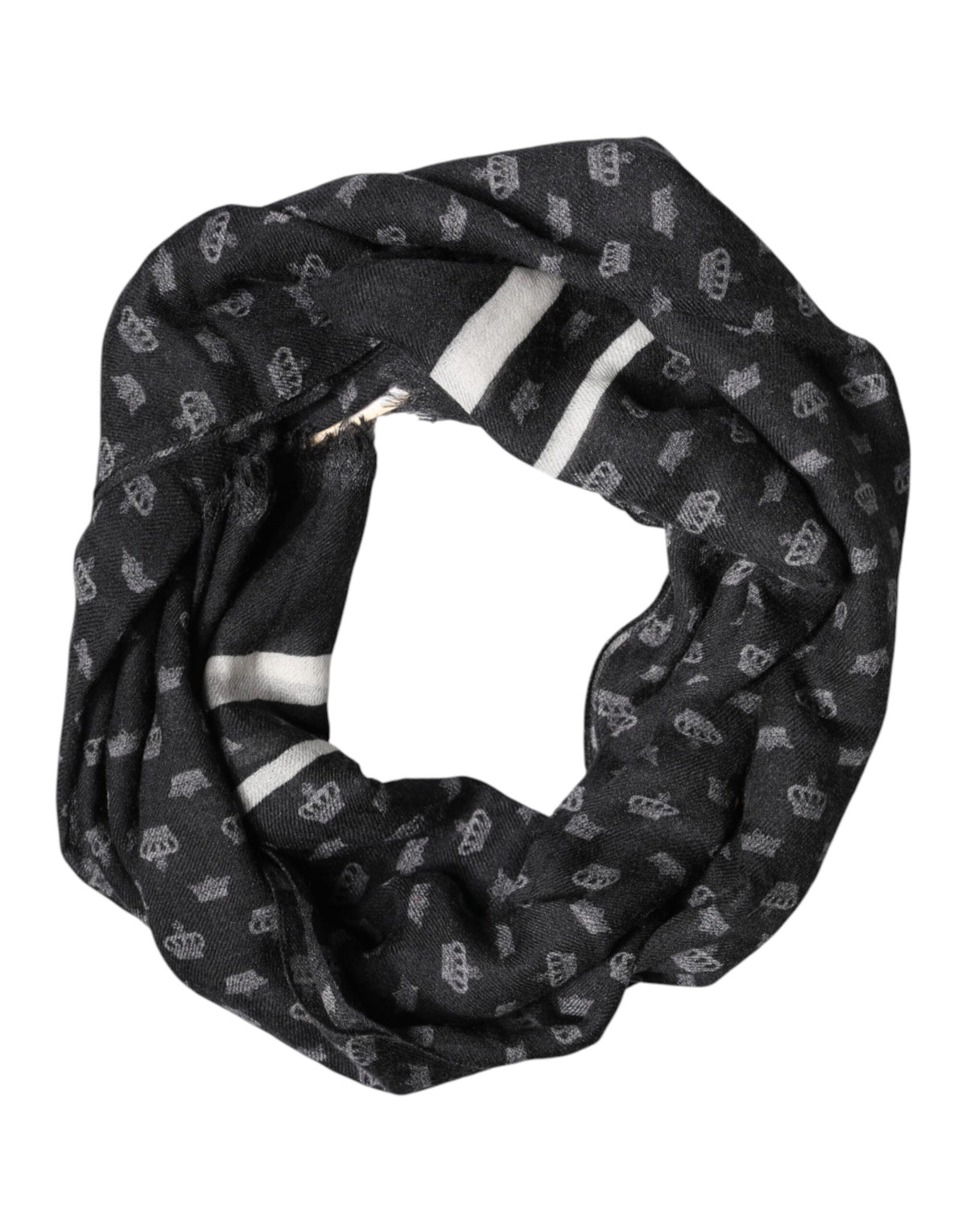 Dolce & Gabbana Black Crown Cashmere Neck Wrap Shawl Scarf