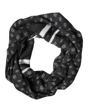 Dolce & Gabbana Black Crown Cashmere Neck Wrap Shawl Scarf