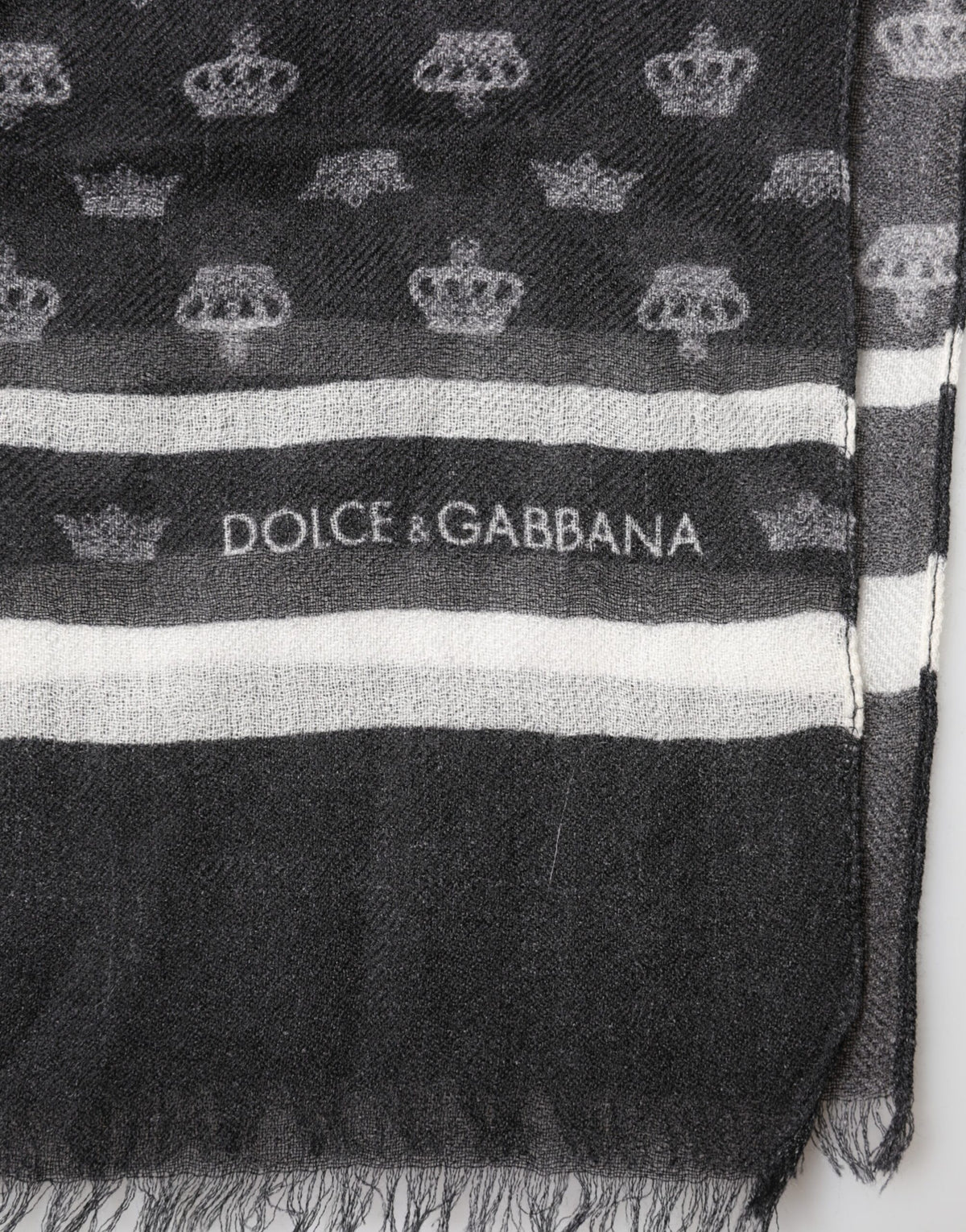 Dolce & Gabbana Black Crown Cashmere Neck Wrap Shawl Scarf