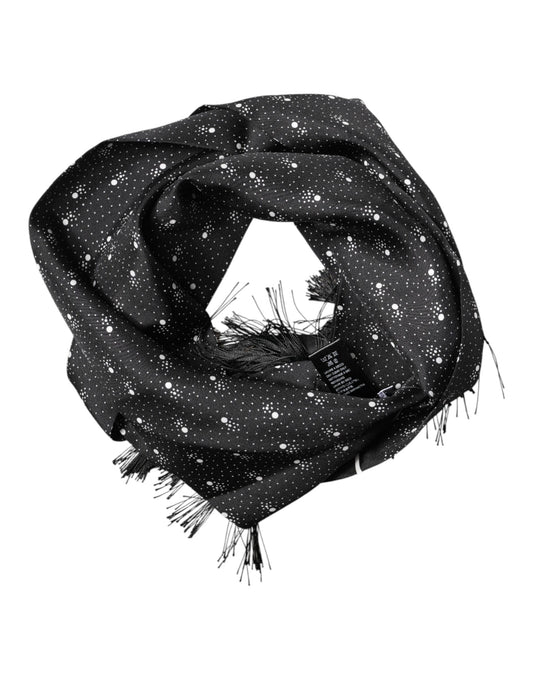 Dolce & Gabbana Black Silk Dotted Men Neck Wrap Shawl Scarf