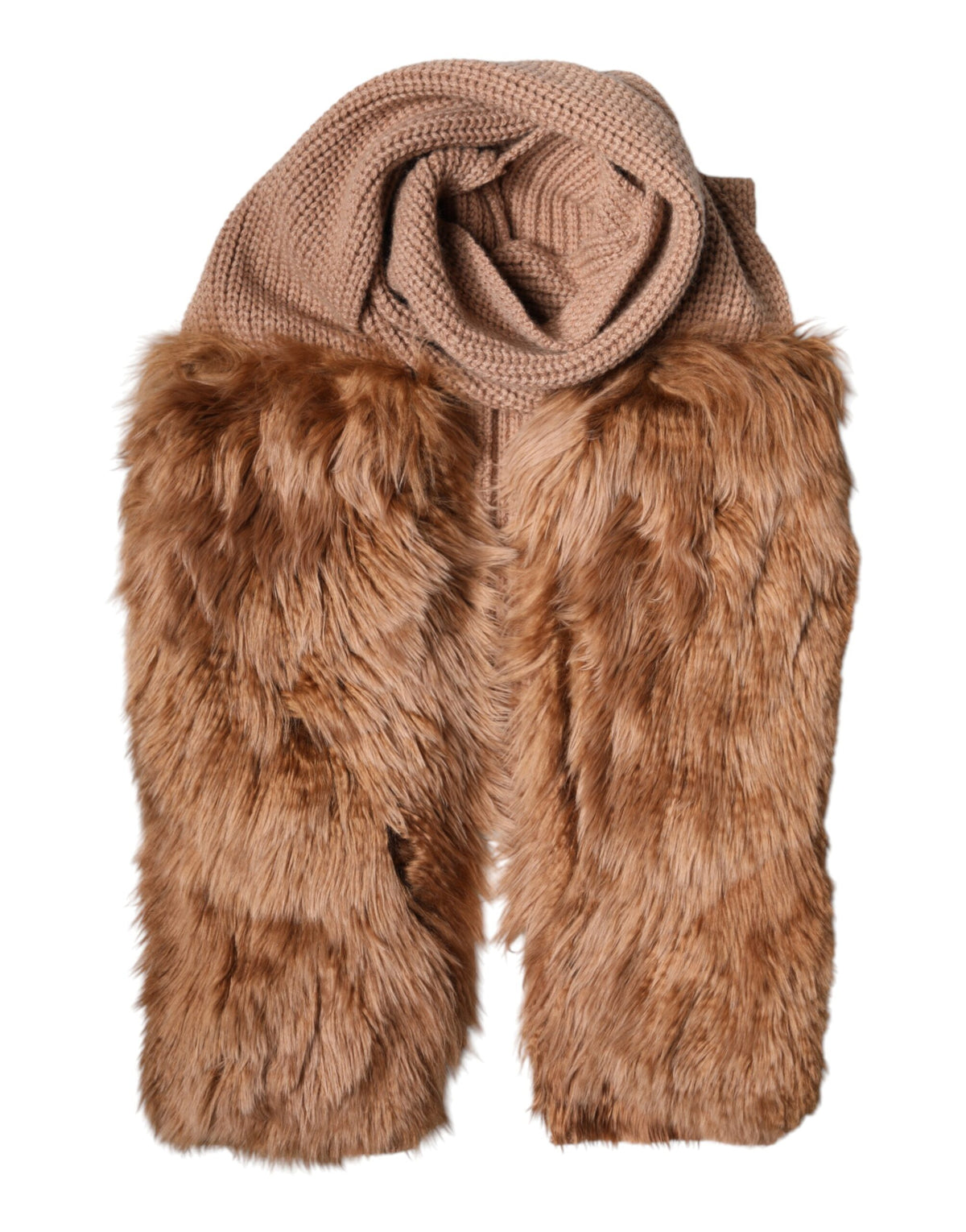 Dolce & Gabbana Brown Cashmere Knitted Fur Shawl Scarf