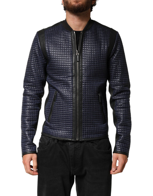 Dolce & Gabbana Blue Nylon Full Zip Bomber Men Jacket