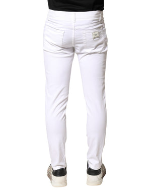 Dolce & Gabbana White Cotton Stretch Skinny Denim Men Jeans