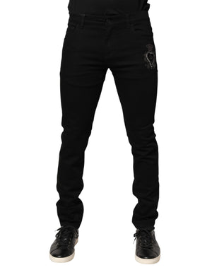 Dolce & Gabbana Black Sacred Heart Men Cotton Denim Jeans