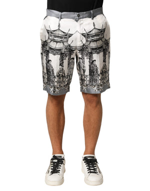 Dolce & Gabbana White Japanese Asian Print Silk Bermuda Shorts