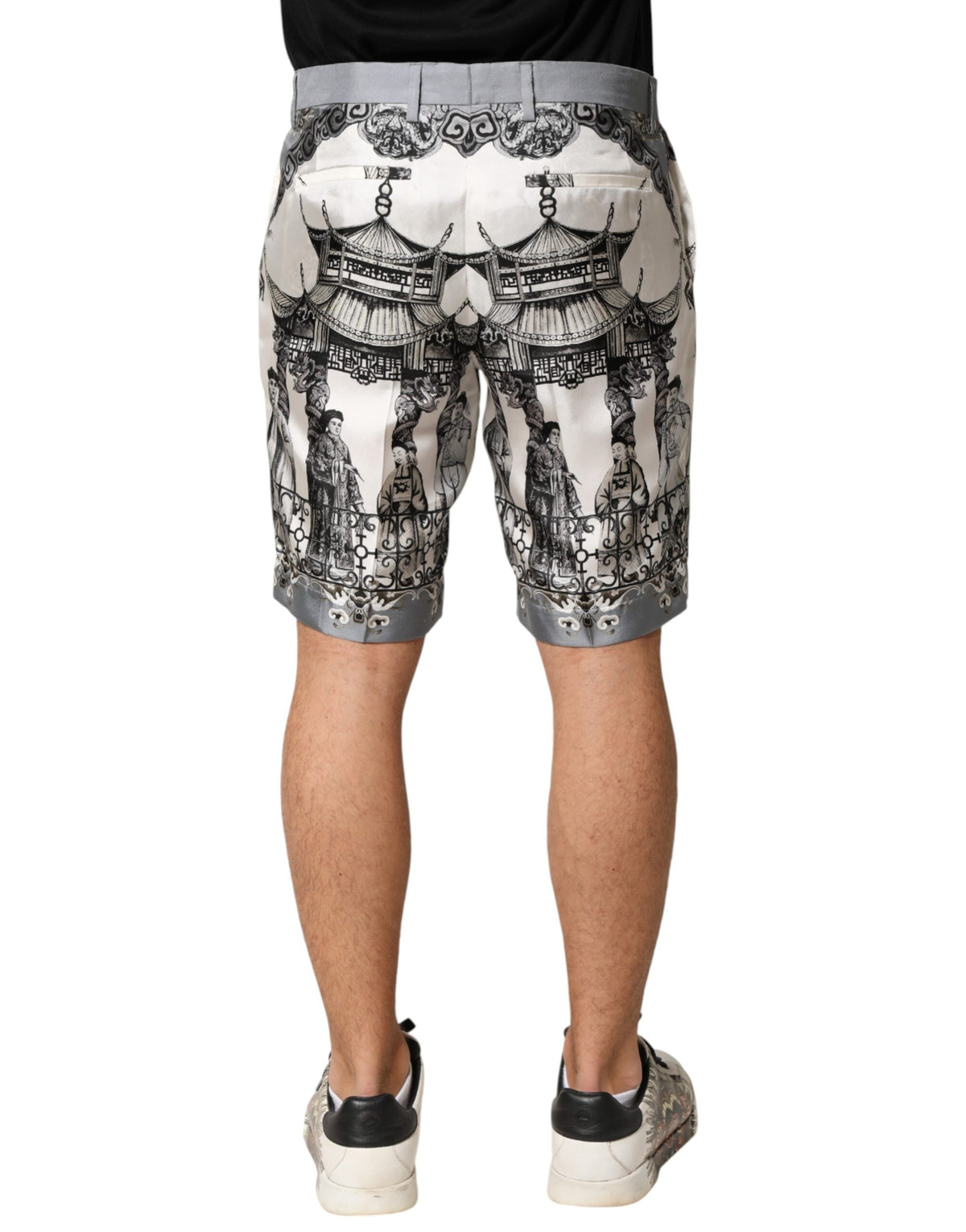 Dolce & Gabbana White Japanese Asian Print Silk Bermuda Shorts