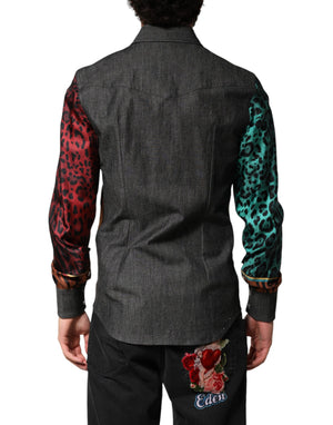 Dolce & Gabbana Multicolor Tiger Leopard Print Silk Men Shirt