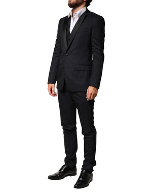 Dolce & Gabbana Black Wool Single Breasted 3 Piece Men Suit