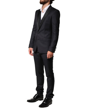 Dolce & Gabbana Black Wool Single Breasted 3 Piece Men Suit