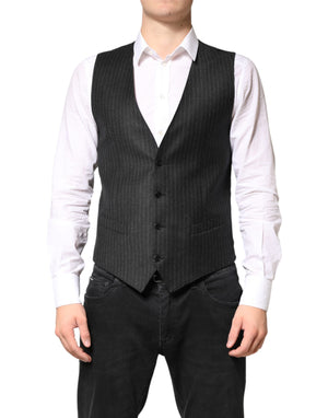 Dolce & Gabbana Black Stripes Wool Dress Men Waistcoat Vest