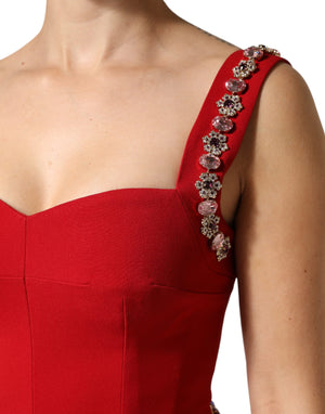 Dolce & Gabbana Red Embellished Sheath Mermaid Gown Dress