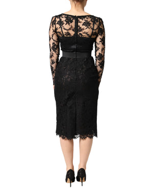 Dolce & Gabbana Black Lace Trim Cotton Sheath Midi Dress