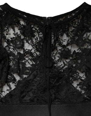 Dolce & Gabbana Black Lace Trim Cotton Sheath Midi Dress