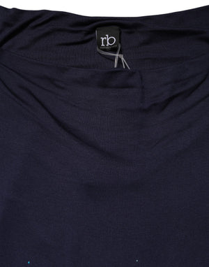 Roccobarocco Blue Viscose Embellished Off Shoulder Mini Dress