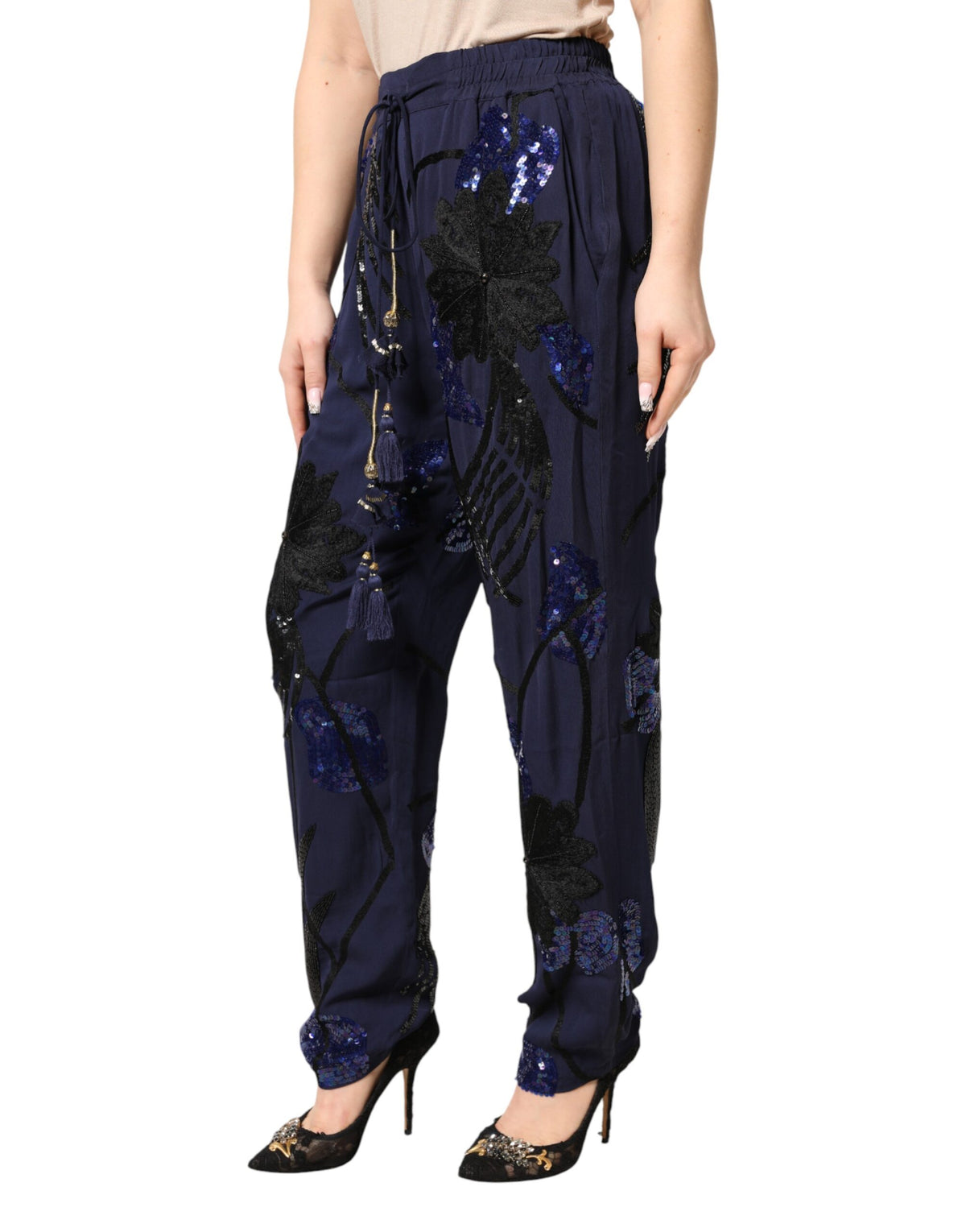 Christian Pellizzari Blue Sequined Tapered Trouser Pants