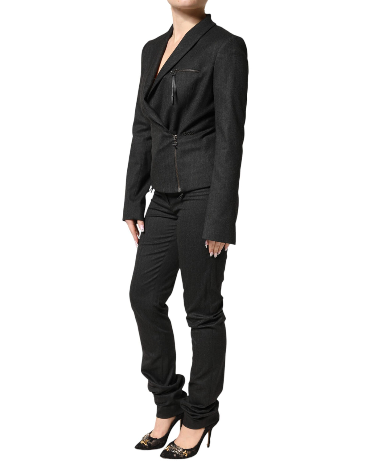 Exte Black Double Breasted Pants Blazer Jacket 2 Piece Suit