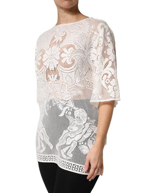 Dolce & Gabbana White Embroidery Lace Cotton Blouse Top