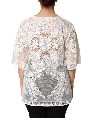 Dolce & Gabbana White Embroidery Lace Cotton Blouse Top