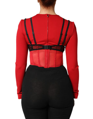 Dolce & Gabbana Red Black Nylon Bralette-Style Cropped Top