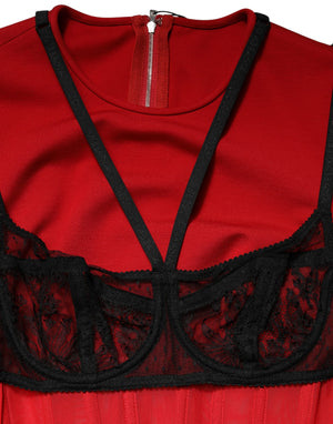 Dolce & Gabbana Red Black Nylon Bralette-Style Cropped Top