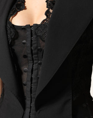 Dolce & Gabbana Black Lace V-neck Slit Hem Gathered Waist Vest Jacket