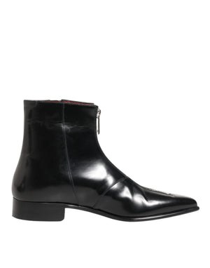 Dolce & Gabbana Black Leather Chelsea Short Ankle Boots Shoes